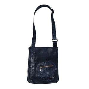 Sulay Rodriguez Black Leather Crossbody Wearable Art Shoulder Bag Purse Roses